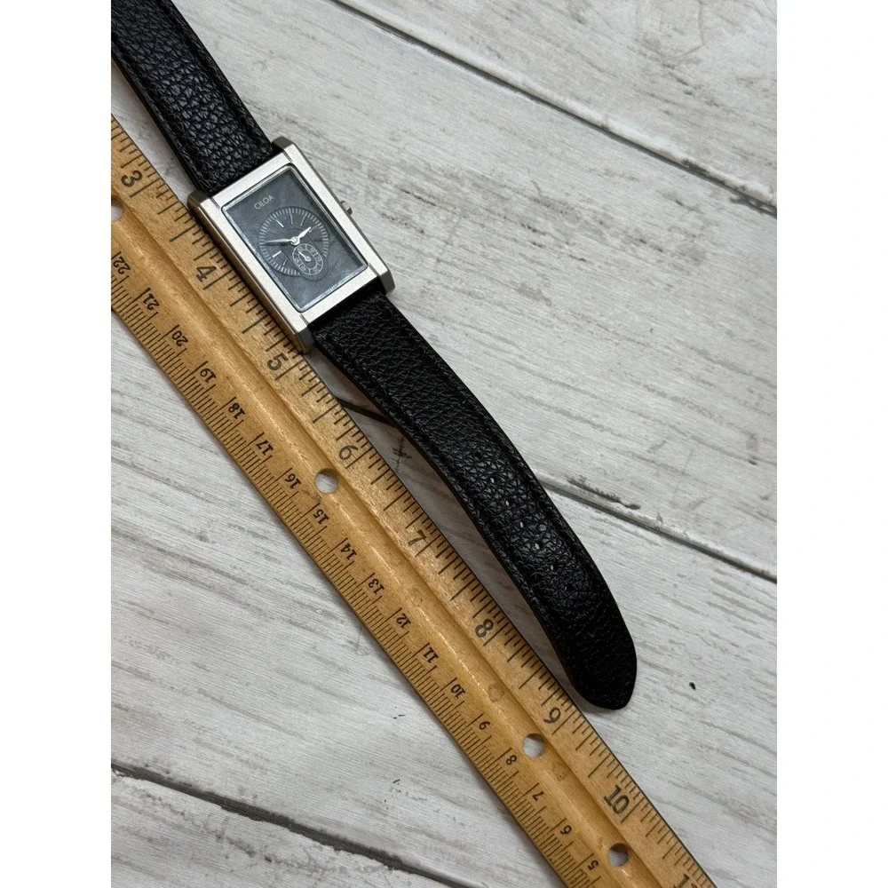 Ciloa EP510 Tank Watch Black Dial Silver Case Leather Strap Mens Womens Working